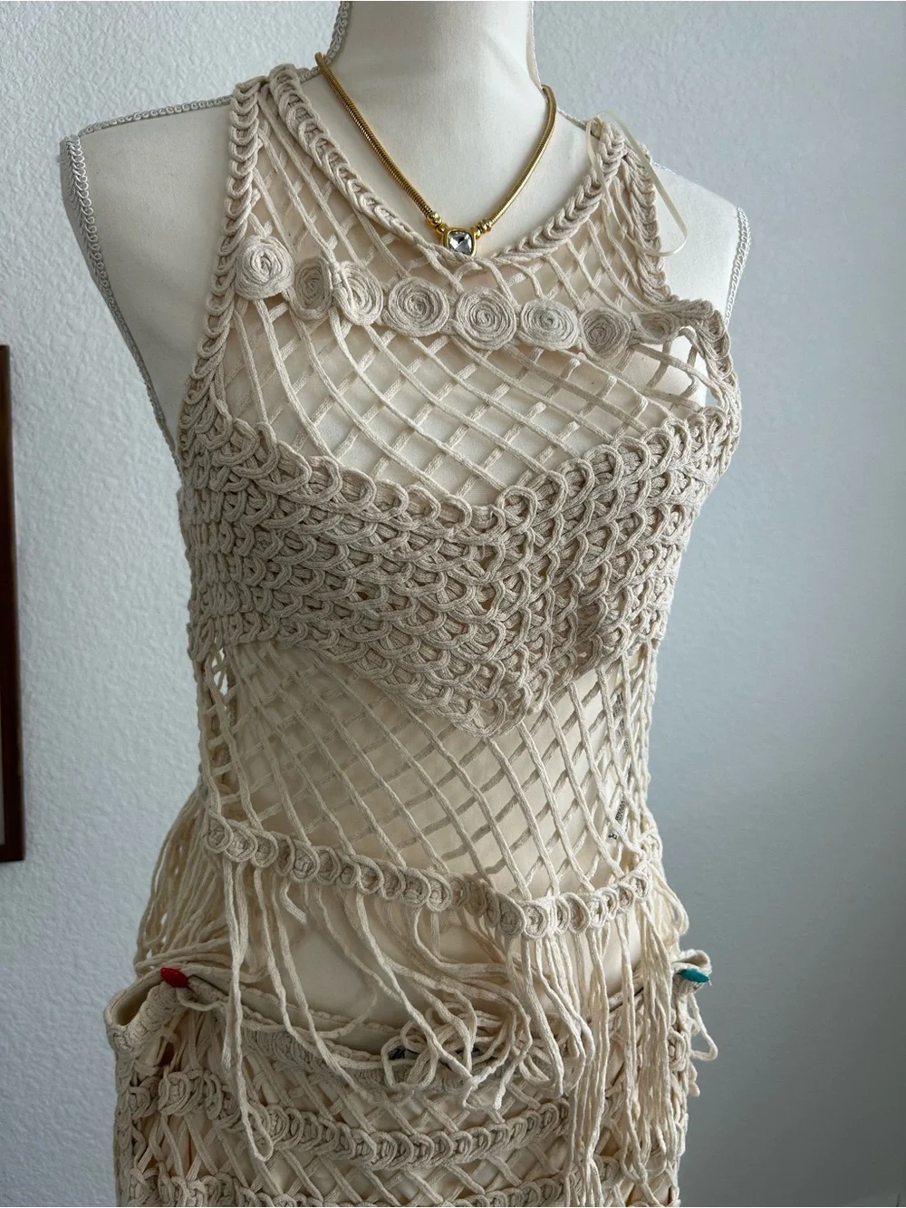 H&M Cream Crochet Maxi Swim Cover-Up Dress